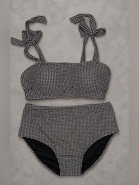 Herseas Womens Black Gingham High Waisted 2 Piece Bikini Size Medium Swimsuit